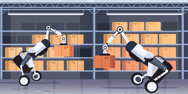 倉庫内で作業するロボット
