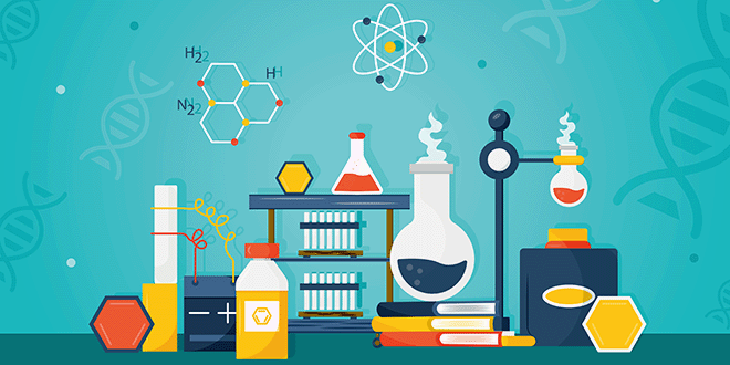 化学の実験と本のイメージ